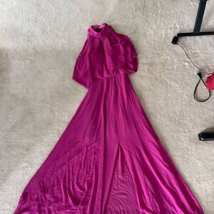 Elegant Fuchsia High-Neck Evening Gown